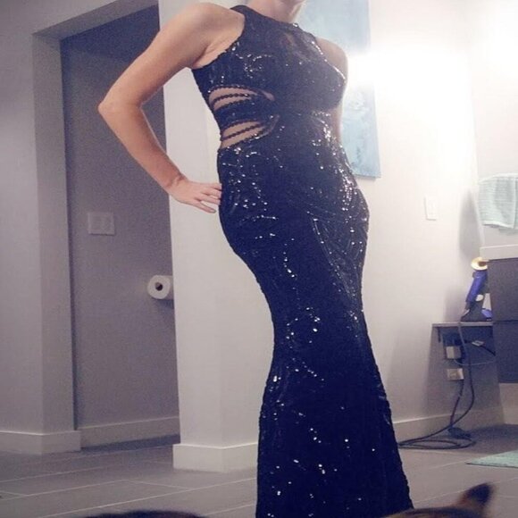 Elegant Halter Fishtail Slim Party Dress - Size Small - Black/ black - Picture 2 of 9